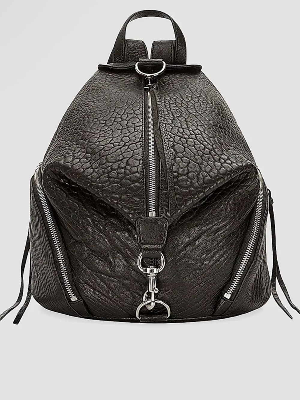 Rebecca Minkoff Julian Black Luxe Textured Leather Backpack with Silver Hardware